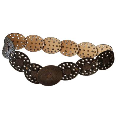 Vintage Ledergürtel 70er Jahre | Metallösen & ägyptische Sonnenschnalle | Original