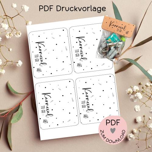 Digitale Datei, PDF-Druckvorlage Tütenklappe "Karneval to go", Geschenktütchen, Karneval, Fasching, Fasnacht