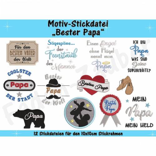 Bester Papa - Stickdatei-Set für den 10x10cm Rahmen