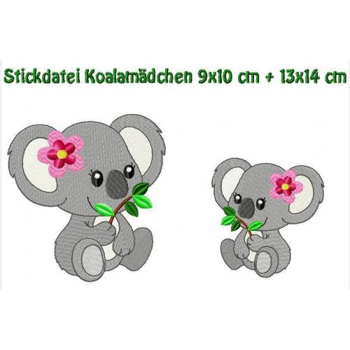 Stickdatei, Koalamädchen 9x10 + 13x14 cm