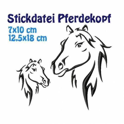 Stickdatei, Pferdekopf in 2 größen, 7x10 12x18 cm zum besticken von T-Shirts und Handtüchern