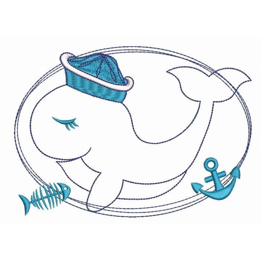 Wal mit Mütze, Fischgräte und Anker, Doodle / Stickdatei - 129,5 x 179,8mm Bild 2