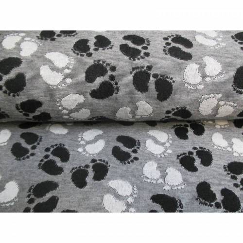 Jacquard Jersey, kleine Fußabdrücke, schwarz - weiß (1m/10,-€)