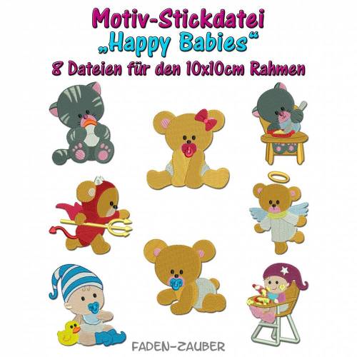 Happy Babies - Motive für den 10x10cm Stickrahmen