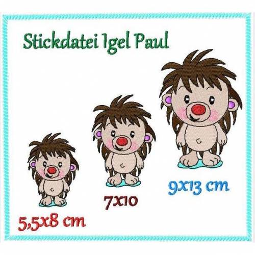 Stickdatei,Igel Paul zum besticken von Tshirts und Handtüchern