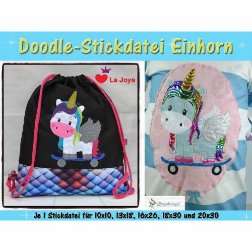Doodle-Motiv Einhorn - Stickdatei-Set für den 10x10cm bis 20x30cm Rahmen