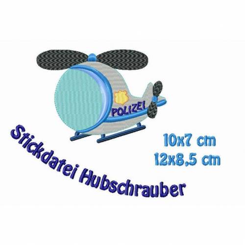 Stickdatei, Polizeihubschrauber 10x7 cm +12x8,5cm