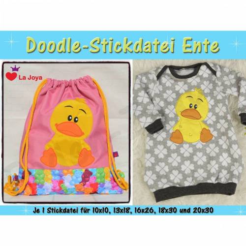 Doodle-Motiv Ente - Stickdatei-Set für den 10x10cm bis 20x30cm Rahmen