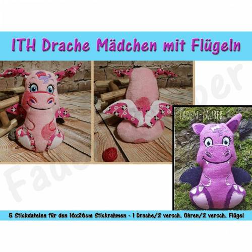 Drache Mädchen ITH Größe L für den 16x26cm Rahmen