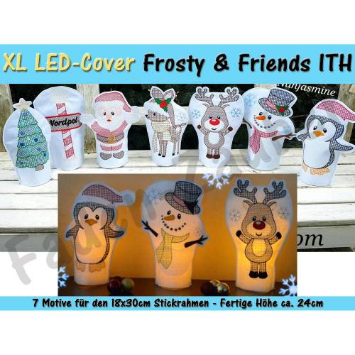 XL LED Kerzen-Cover Frosty & Friends 18x30 Rahmen