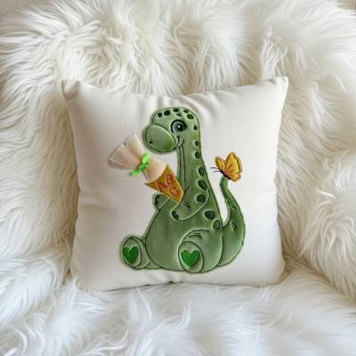 Stickdatei Doodle Dino für Einschulung – Dinosaurier mit Schultüte, Applikation Set 735 Maschinenstickerei