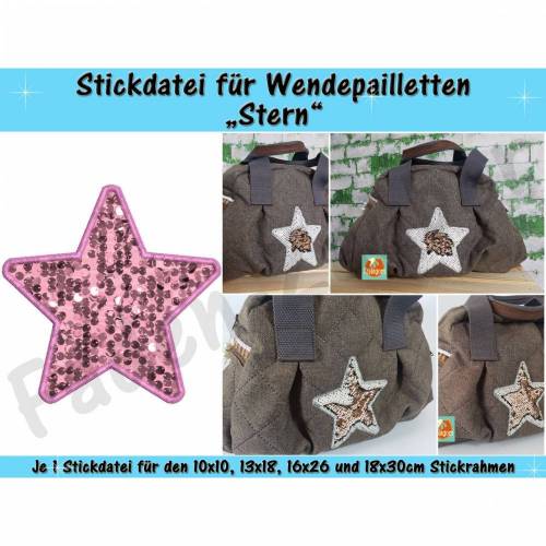 Wendepailletten-Applikation Stern - Stickdatei-Set für den 10x10cm bis 18x30cm Rahmen