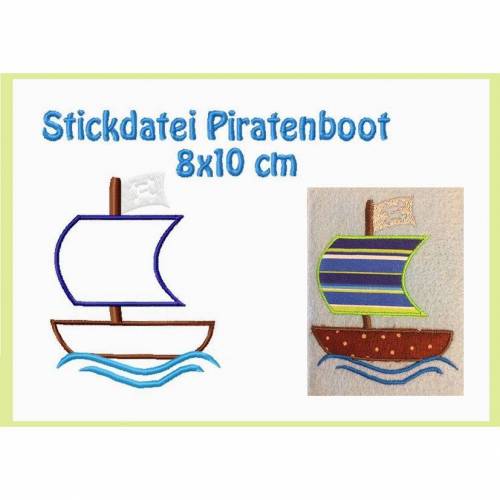 Stickdatei, Applikation,  Piratenboot 7x10 cm