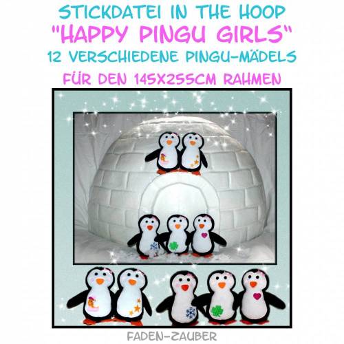 Happy Pingu Girls in the hoop 145x255Rahm. Größe L