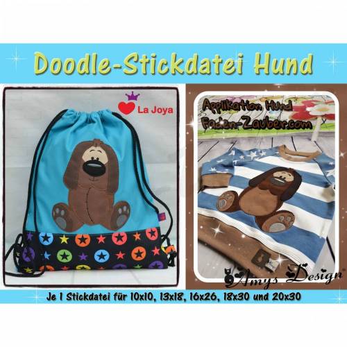 Doodle-Motiv Hund - Stickdatei-Set für den 10x10cm bis 20x30cm Rahmen
