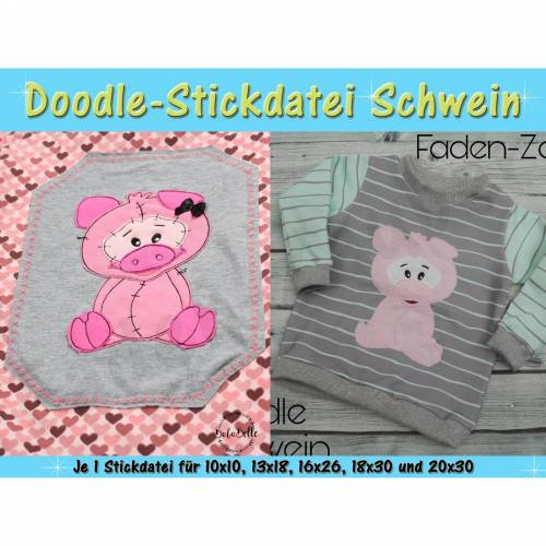 Doodle-Motiv Schwein - Stickdatei-Set für den 10x10cm bis 20x30cm Rahmen