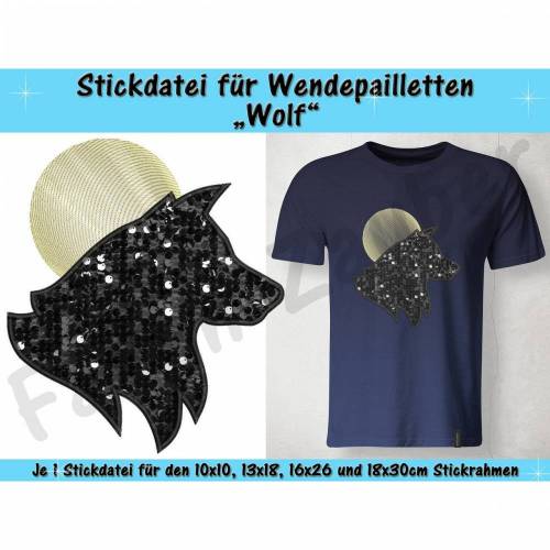 Wendepailletten-Applikation Wolf - Stickdatei-Set für den 10x10cm bis 18x30cm Rahmen