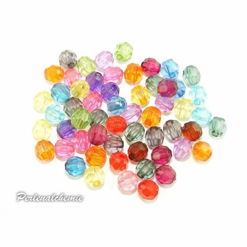 100 Perlen rund facettiert, Acryl bunt  6mm / 8 mm Auswahl