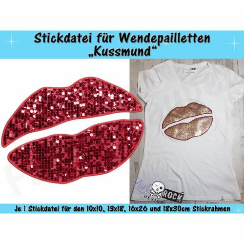 Wendepailletten-Applikation Kussmund - Stickdatei-Set für den 10x10cm bis 18x30cm Rahmen
