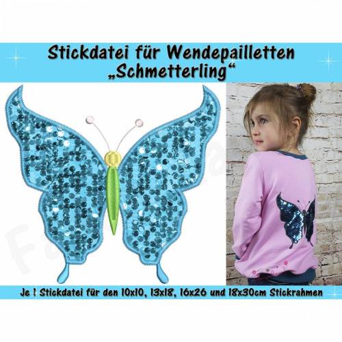 Wendepailletten-Applikation Schmetterling - Stickdatei-Set für den 10x10cm bis 18x30cm Rahmen