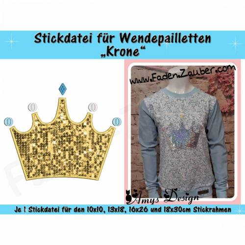 Wendepailletten-Applikation Krone - Stickdatei-Set für den 10x10cm bis 18x30cm Rahmen
