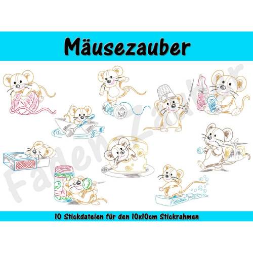 Mäusezauber - Stickdatei-Set für den 10x10cm Rahmen