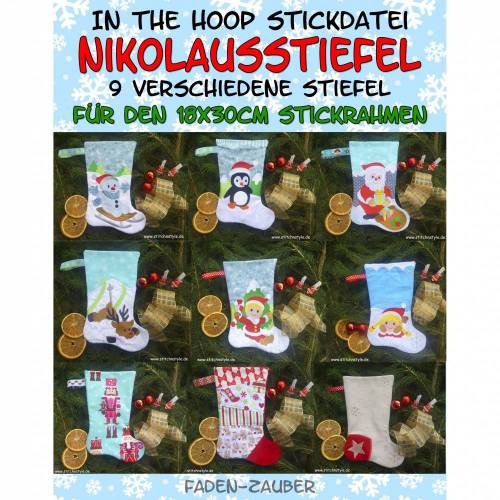 Nikolausstiefel in the hoop für den 18x30cm Rahmen