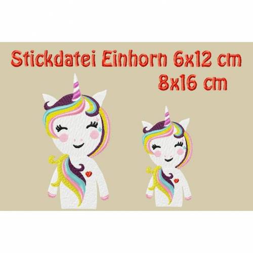 Stickdatei, Einhorn , 6x12 8x16 cm