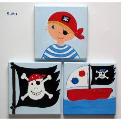 Dreiteiliges Bild "kleiner Pirat"  fürs Kinderzimmer Wandbild