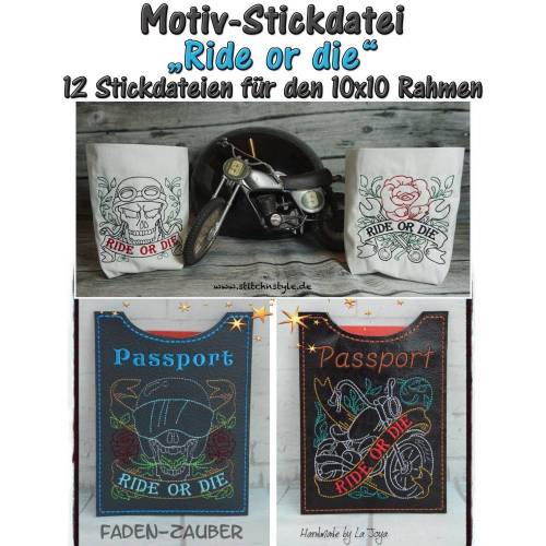 Ride or die - Redwork-Motive für 10x10cm Rahmen