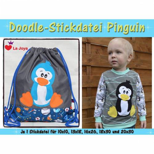 Doodle-Motiv Pinguin - Stickdatei-Set für den 10x10cm bis 20x30cm Rahmen