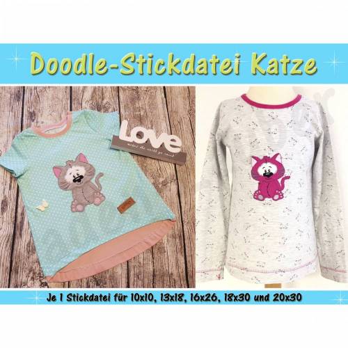 Doodle-Motiv Katze - Stickdatei-Set für den 10x10cm bis 20x30cm Rahmen