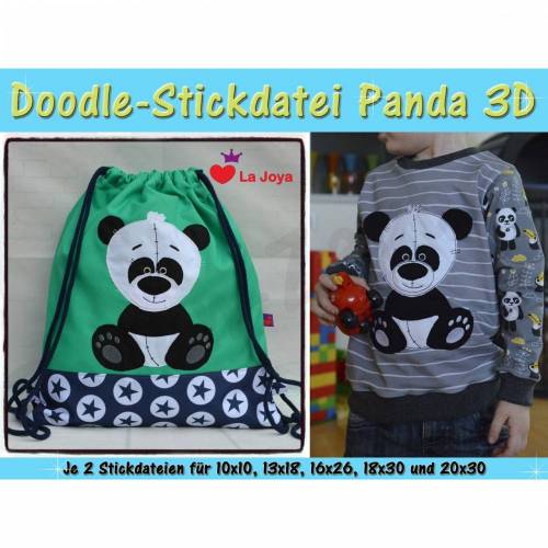 Doodle-Motiv Panda Bär 3D - für den 10x10 Rahmen
