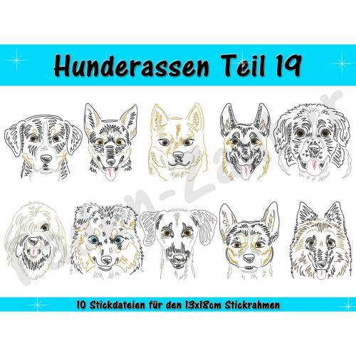 Hunderassen Teil 19 - Stickdatei-Set für den 13x18cm Rahmen
