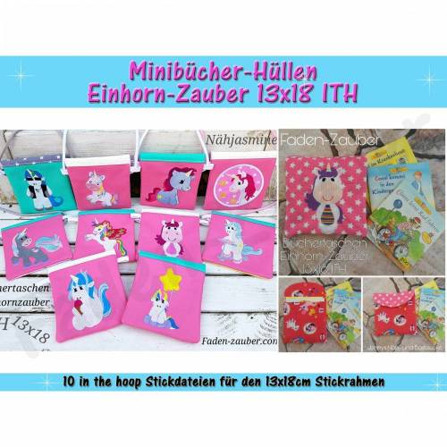 Minibücher-Taschen Einhörner ITH 13x18cm Rahmen