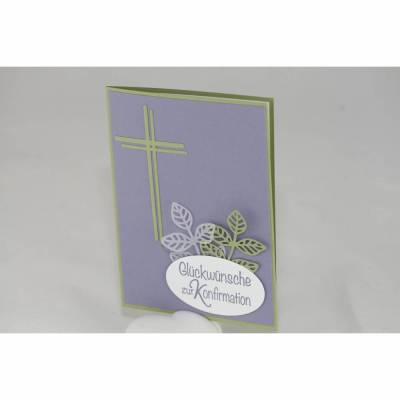 Glückwunschkarte zur Konfirmation mit Kreuz und Blättern