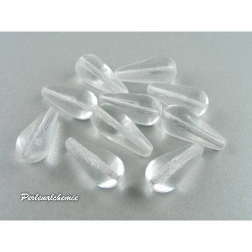 10 Glasperlen Tropfen 9 x 20 mm - kristall oder alabasterweiß