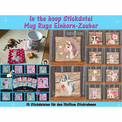 Mug Rugs Einhorn-Zauber für 10x10cm Rahmen