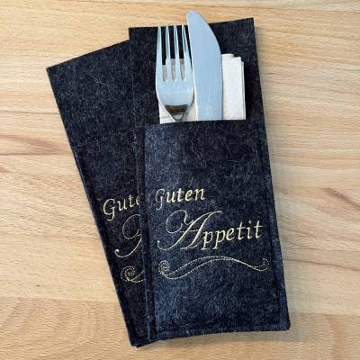 Set Besteckhüllen Wollfilz bestickt  GUTEN APPETIT oder Wunschtext Bestecktaschen personalisierbar 