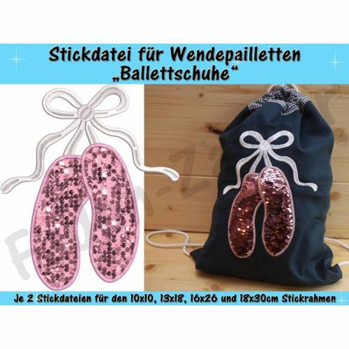Wendepailletten-Applikation Ballettschuhe - Stickdatei-Set für den 10x10cm bis 18x30cm Rahmen