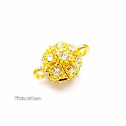 Magnetverschluß Kugelform vergoldet mit Strass