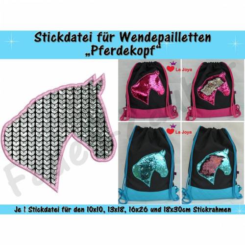 Wendepailletten-Applikation Pferdekopf - Stickdatei-Set für den 10x10cm bis 18x30cm Rahmen