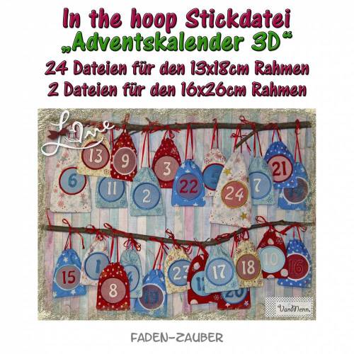 Adventskalender in the hoop für den 13x18cm Rahmen