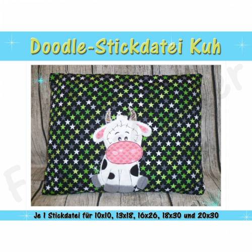 Doodle-Motiv Kuh - Stickdatei-Set für den 10x10cm bis 20x30cm Rahmen