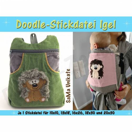 Doodle-Motiv Igel - Stickdatei-Set für den 10x10cm bis 20x30cm Rahmen