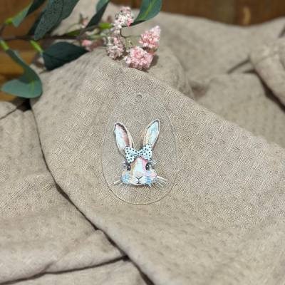 Acrylglas-Ei „Hasenkopf“ – Filigrane Osterdeko mit farbigem UV-Druck