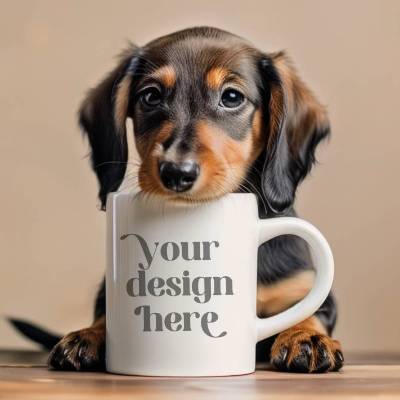 Vorlage | Mockup Tasse | weiße Keramiktasse | Hund Dackel | Boho Style