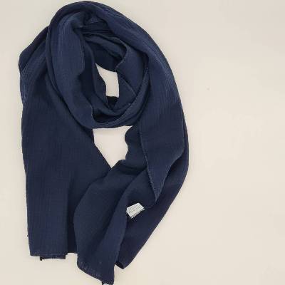 Schal marineblau aus Musselin, 100 % Baumwolle (Bio), weich, anschmiegsam, atmungsaktiv, pflegeleicht, Geschenk