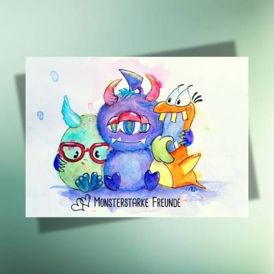 Monsterstarke Freunde - Postkarte | Freunde | Kindergeburtstag | Schuleinführung | jederzeit