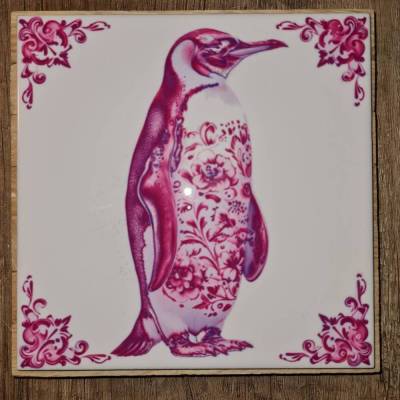 Keramikfliese "Pingu", personalisierbar, Deko, Geschenkidee
